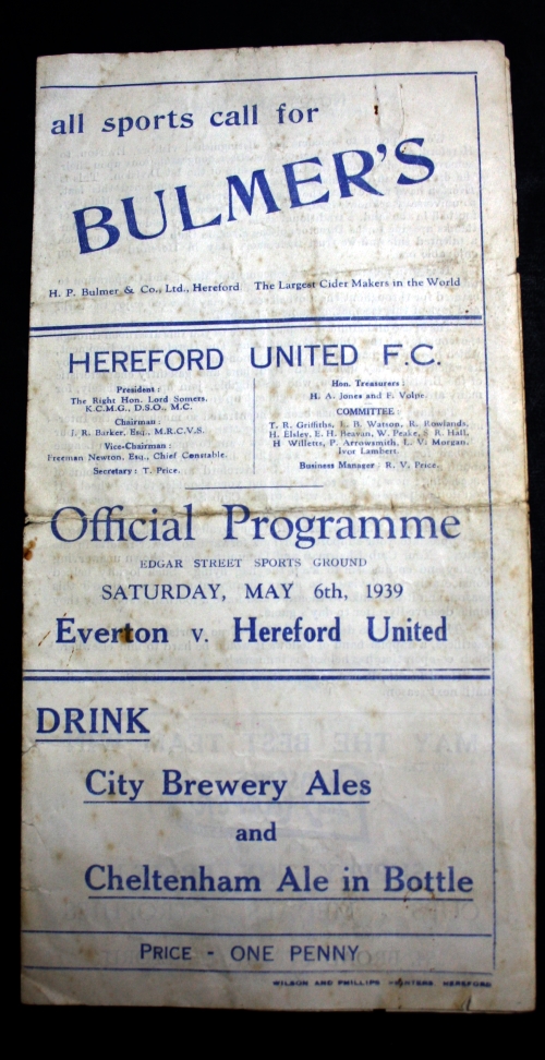 Everton v Hereford United May 1939 Programme