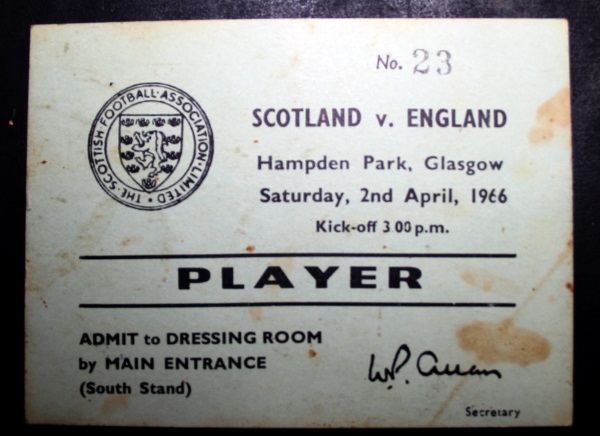 Scotland v England Hampden Park Player Pass