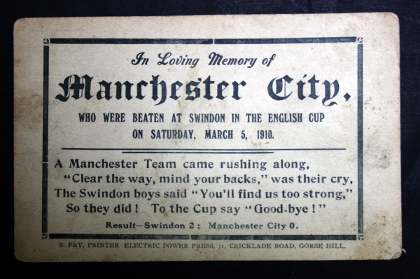 Swindon v Manchester City In Memorium Postcard 1910