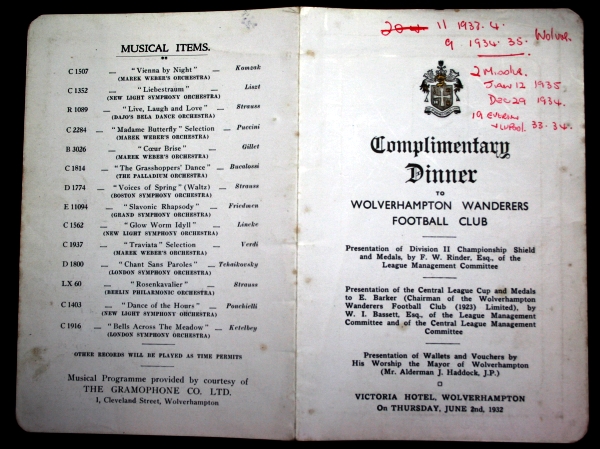 1932 Wolves Presentation Dinner Booklet