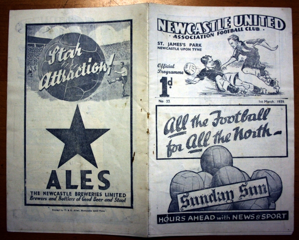 Newcastle v Spurs 1st March 1939 Programme
