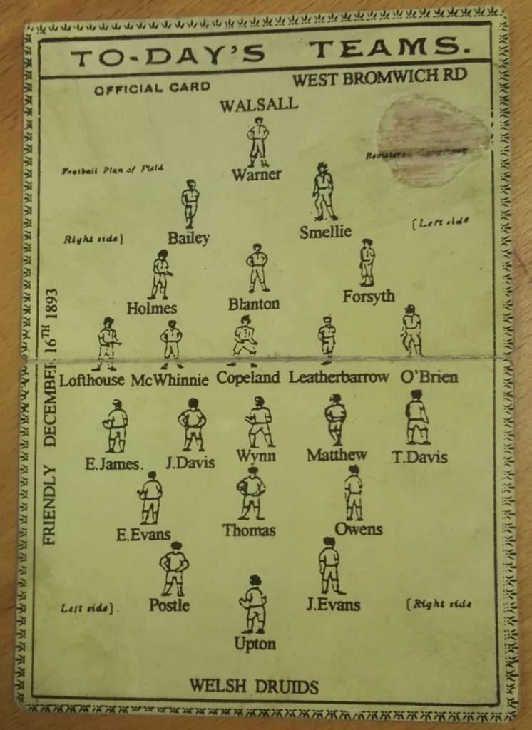 Walsall v Welsh Druids Match Card 1893