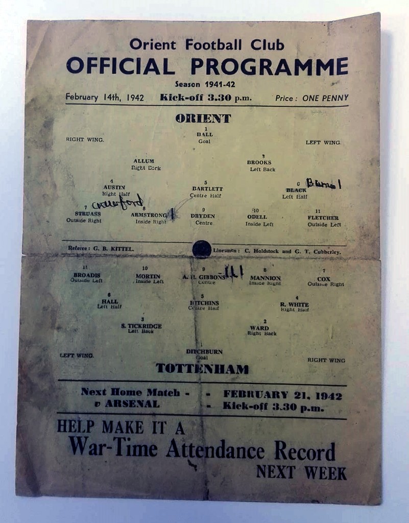 Clapton Orient v Tottenham Hotspur February 1942 Programme