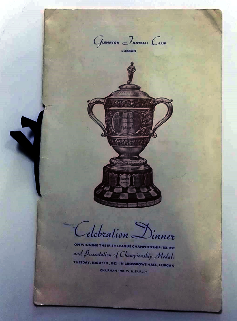 Glenavon FC 1952 League Champions Dinner Menu - Signed - Front