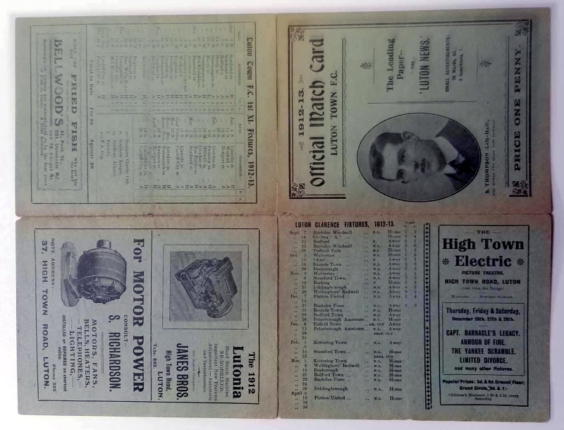 Luton Town v Cardiff City Dec 1912 Programme Front
