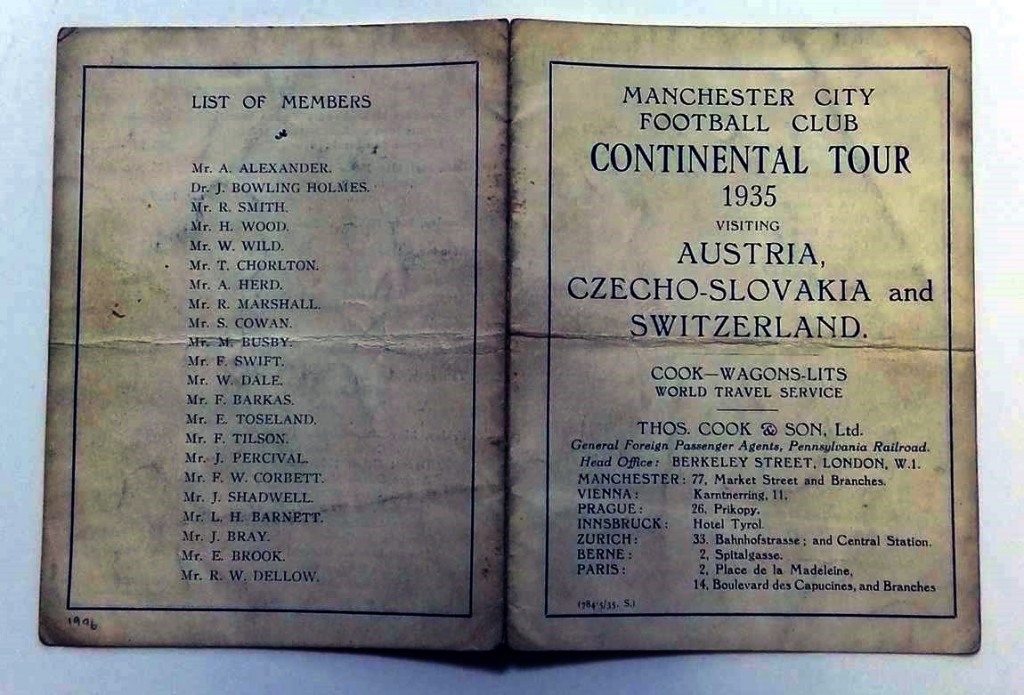 Man City Continental Tour 1935 Player Schedule