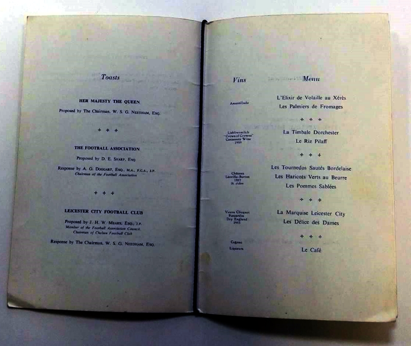 Signed Leicteser City FA Cup Final Dinner Menu 1963 inner