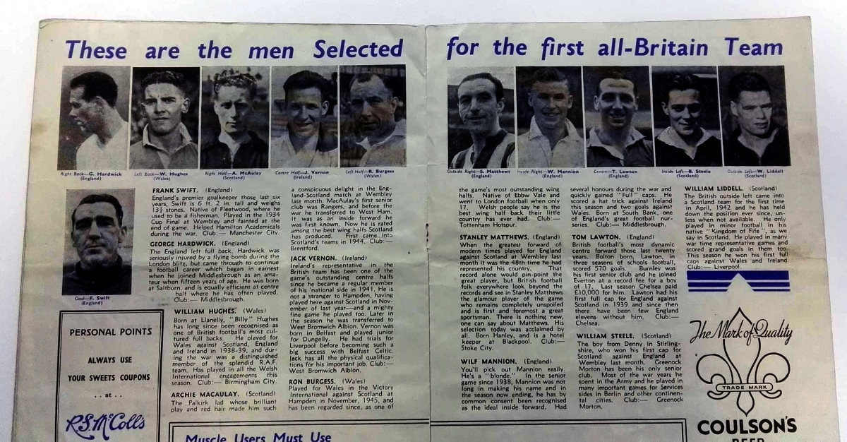 Great Britain vs Rest Of Europe May 1947 Programme Inner