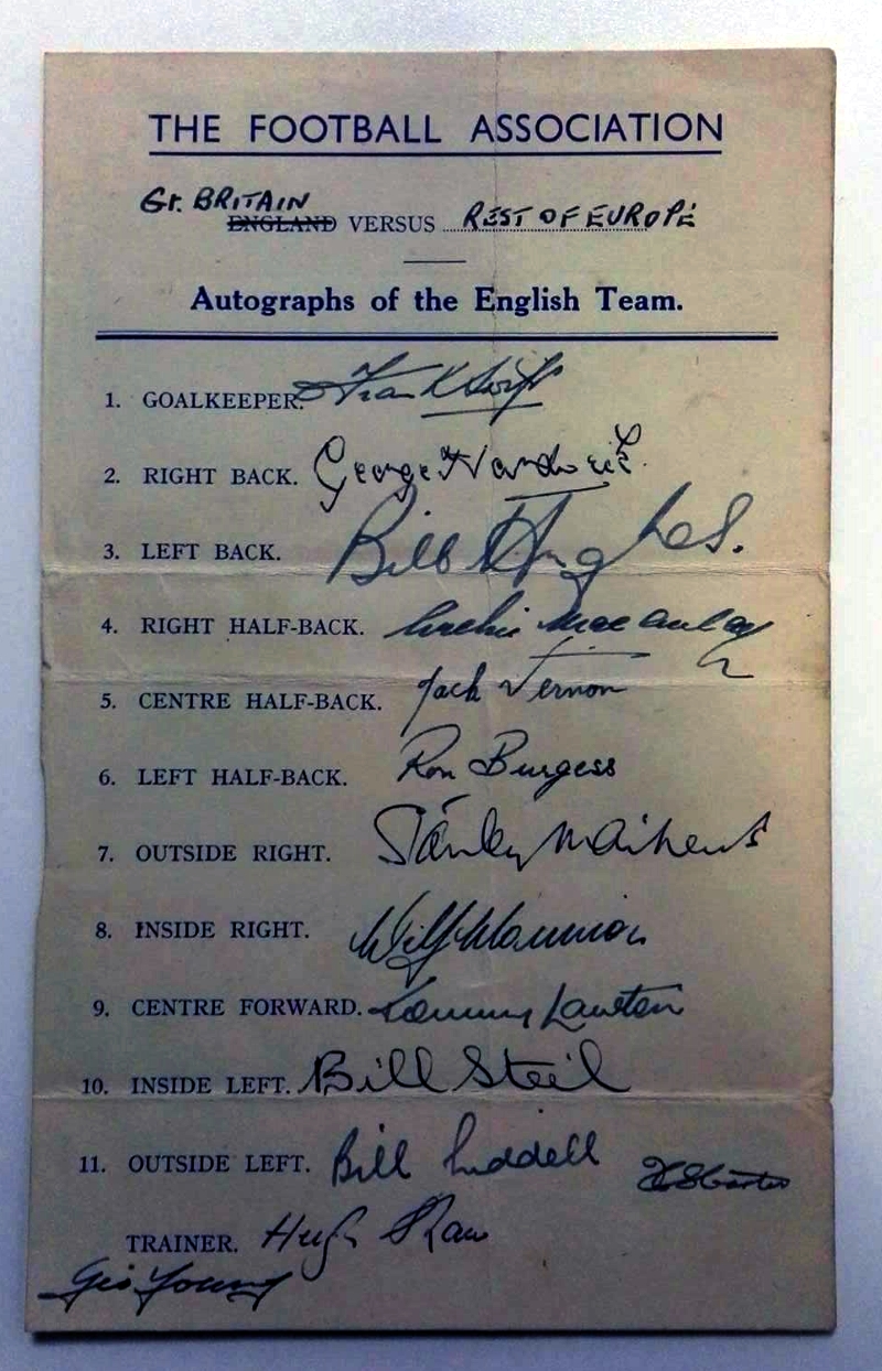 Great Britain vs Rest Of Europe May 1947 Signatures