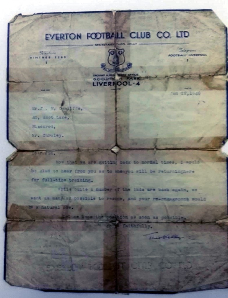 Signed Everton Letter To Jimmy Cunliffe