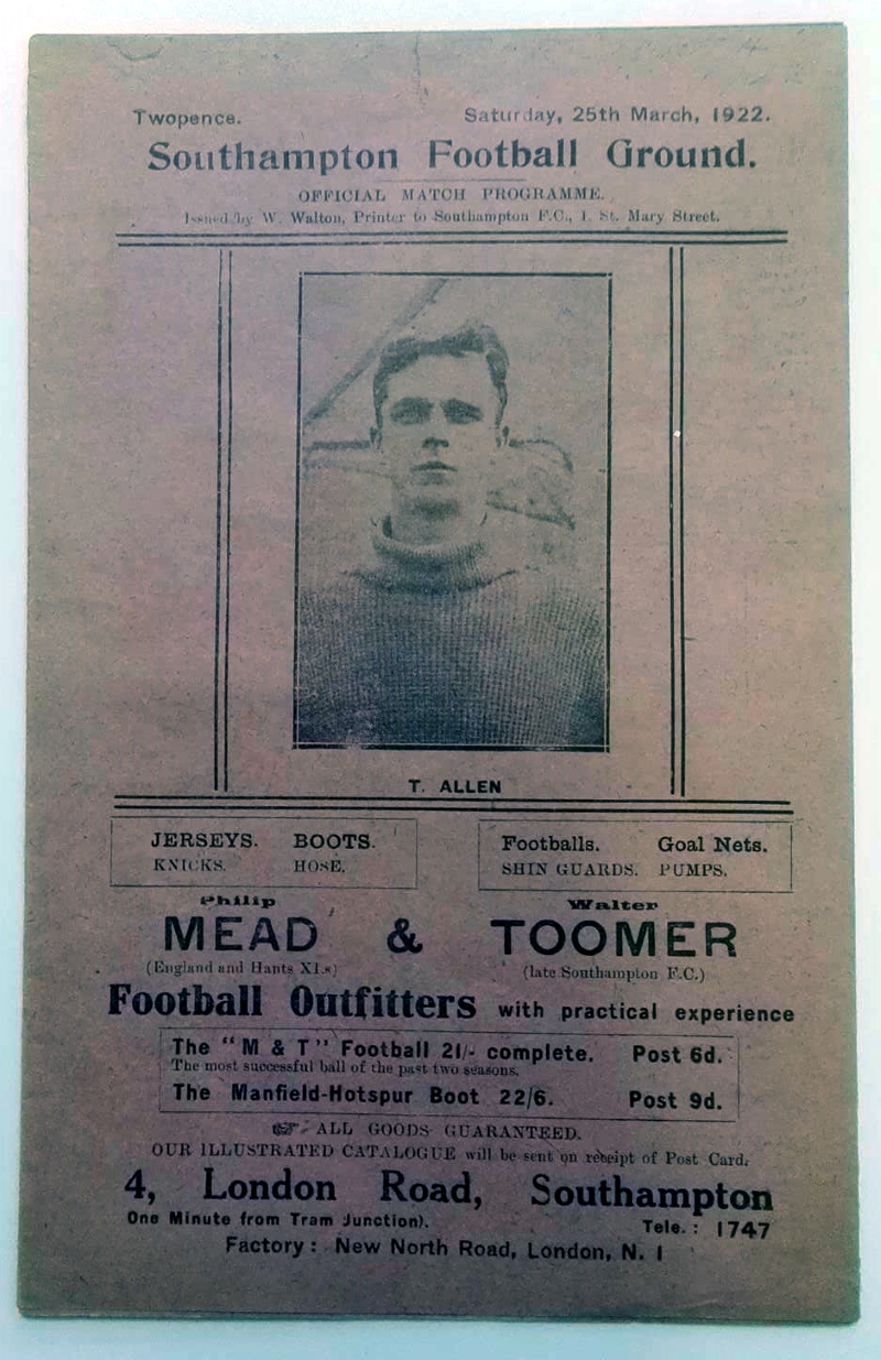 Southampton v Portsmouth March 1922 Programme front