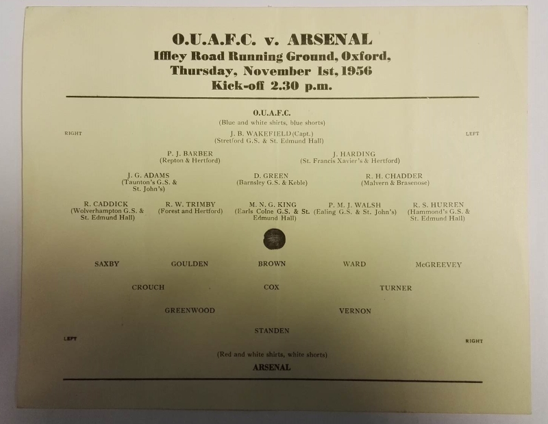 Oxford University vs Arsenal 1956 football match