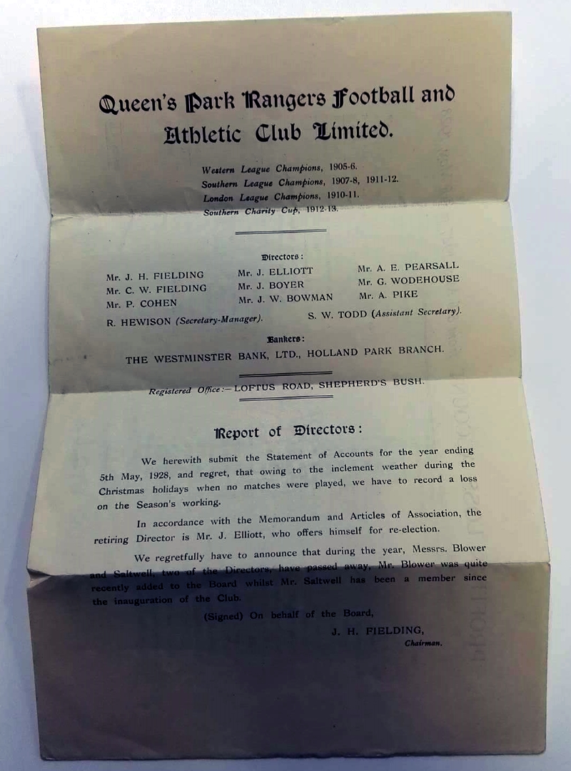 QPR AGM Agenda 1928 & 1930 Front