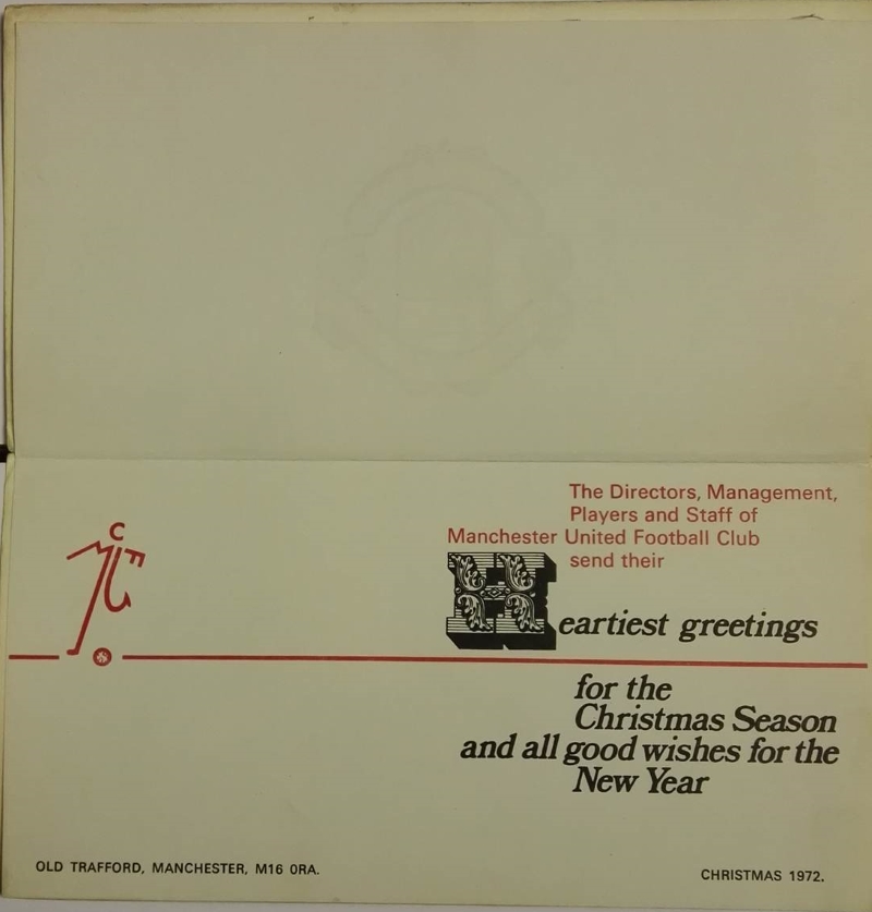 Signed Manchester united Christmas Card 1972 back