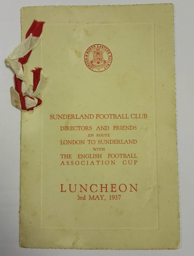 Sunderland FC 1937 FA Cup Celebration Dinner Menu Front