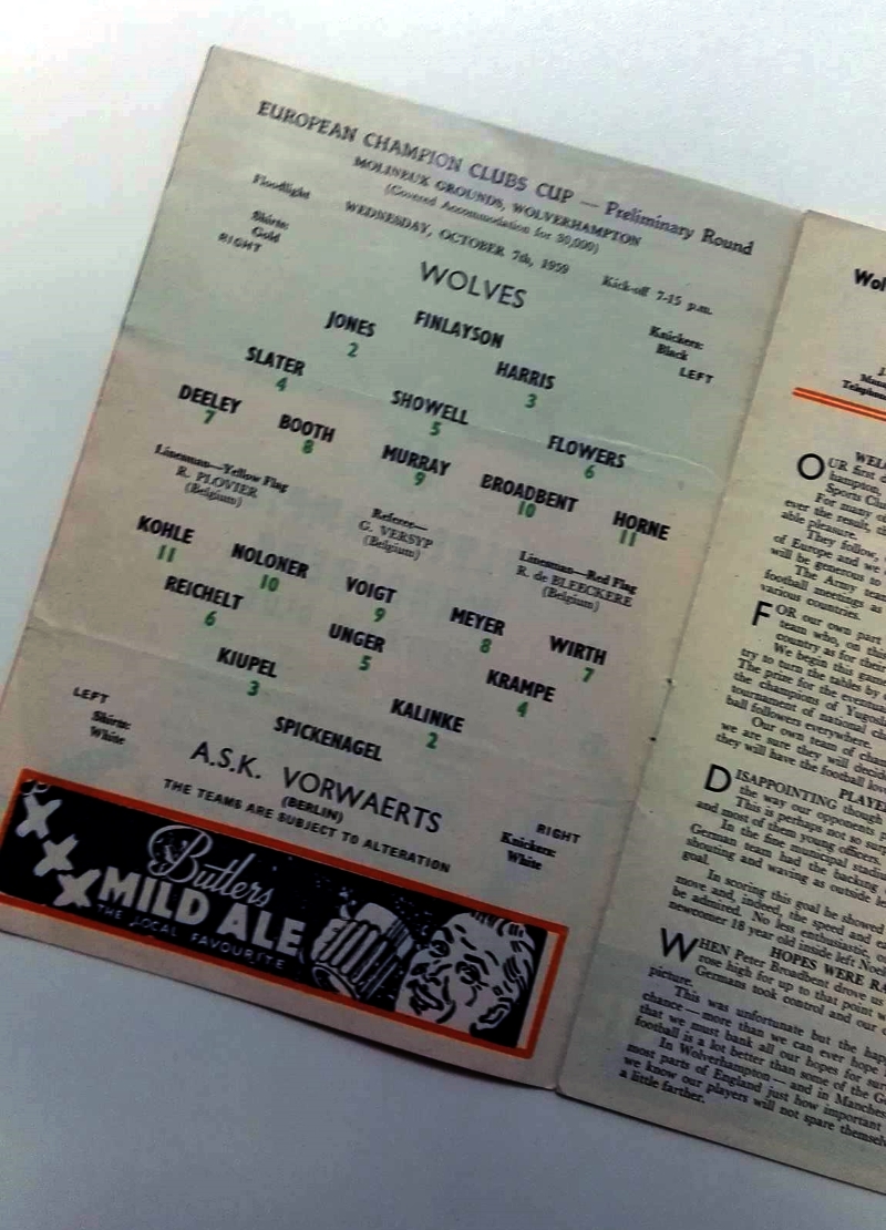 Wolves vs ASK Vorwarts Programme Inner 1959