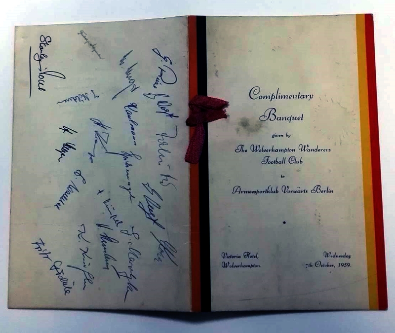 Wolves vs ASK Vorwarts Signed Menu 1959