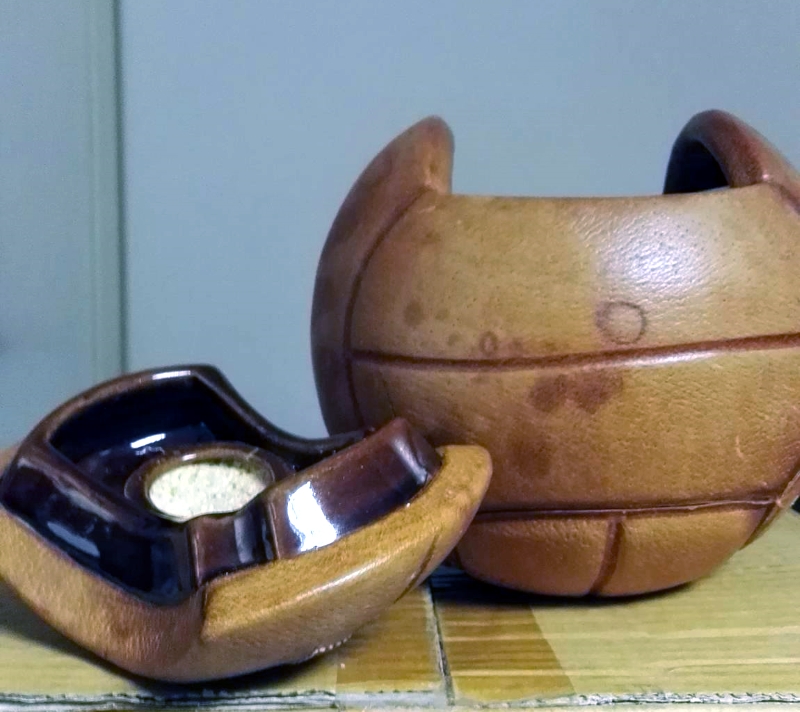 Leather Football Style Tobacco Jar Top Removed