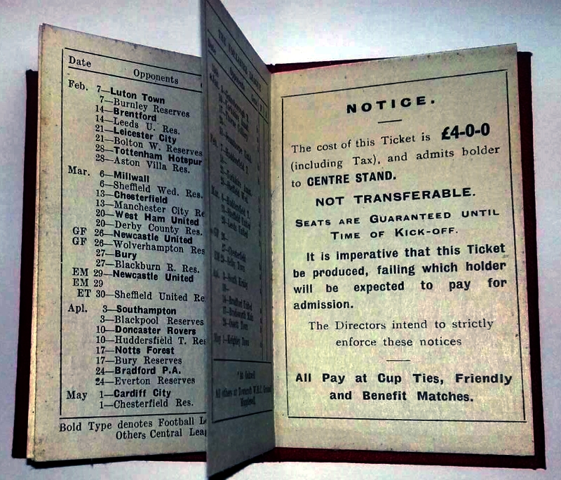 Barnsley Groundsman Season Ticket 1948-49 Inner