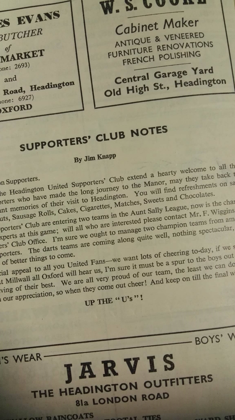 Headington United vs Bolton FA Cup 1954 Programme inner 2