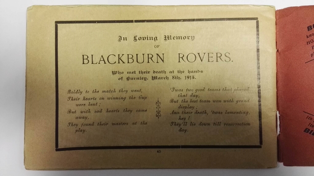 Blackburn Rovers vs Burnley FA Cup Souvenir 1913 RIP Card