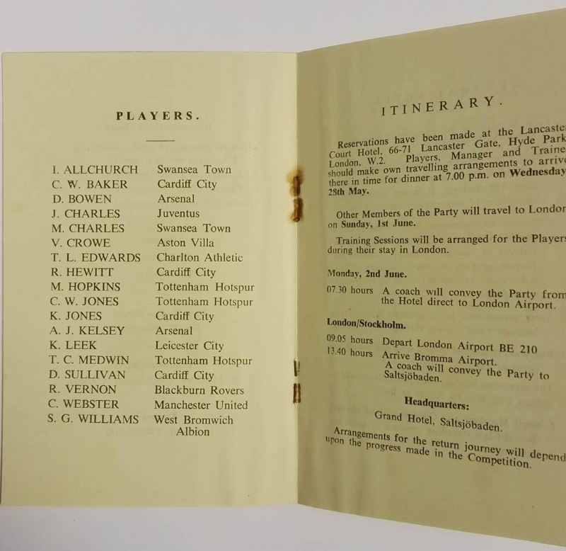 Colin Webster World Cup 1958 Wales Items - Booklet Inner