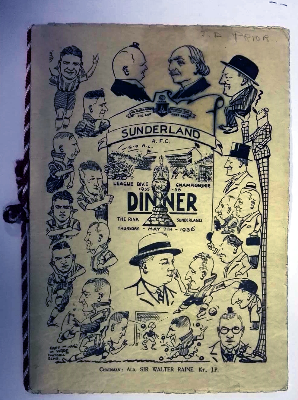 Sunderland AFC Signed Dinner Menu 1936 Front