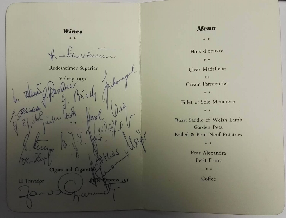 Wales vs East Germany Signed Menu September 1957 German Sigs