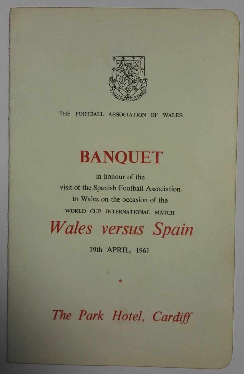 Wales vs Spain Signed Menu April 1961 Front