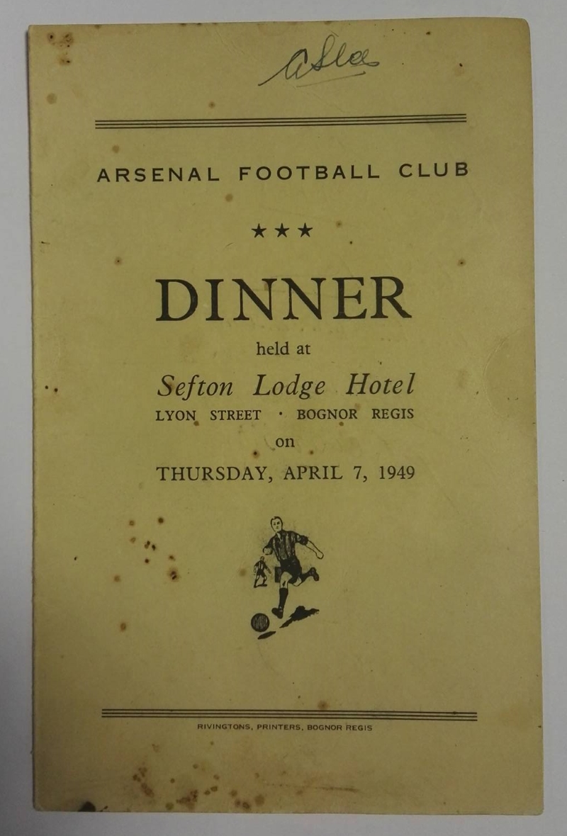 Arsenal Signed Dinner Menu April 1949 Front