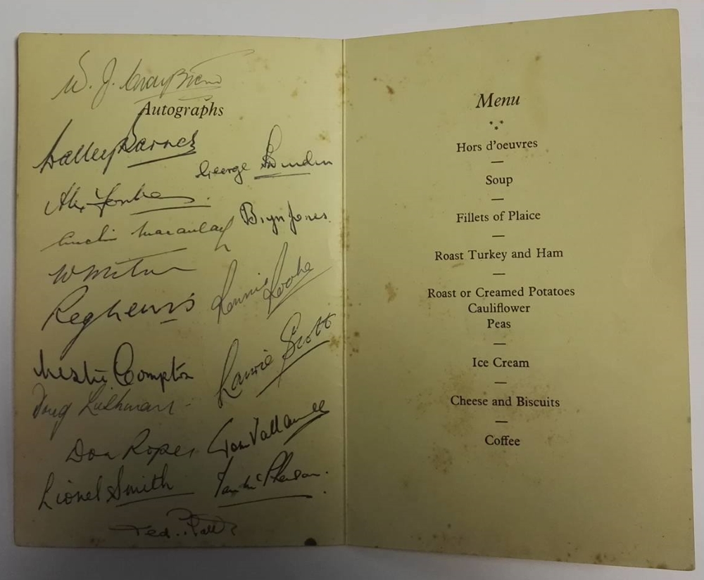 Arsenal Signed Dinner Menu April 1949 Inner