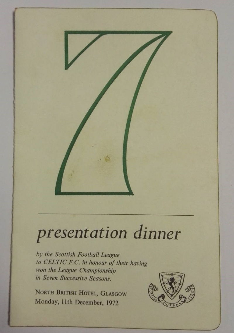 Celtic Presentation Dinner Menu 1972 Signed Front