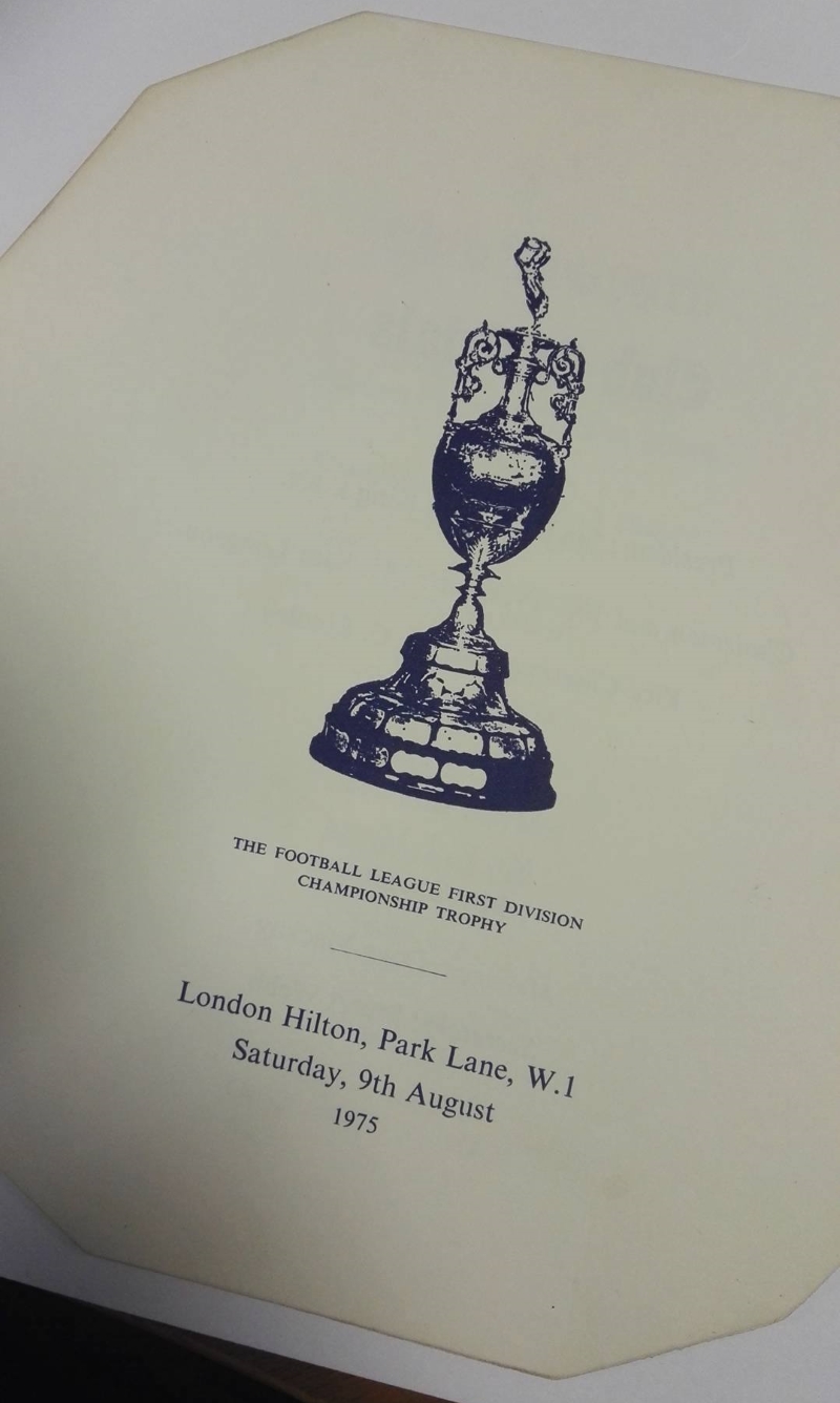 Derby County League Winners Dinner Menu 1975 Inner 1