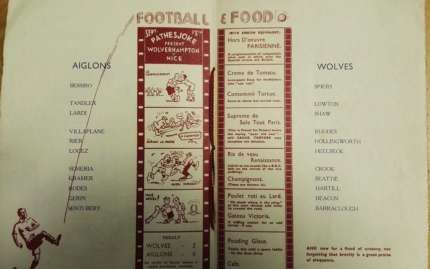 Les Aiglons vs Wolves Souvenir Menu 1933 Middle