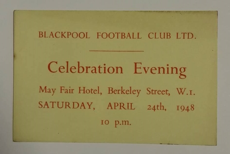 FA Cup Final 1948 Blackpool Dinner Ticket