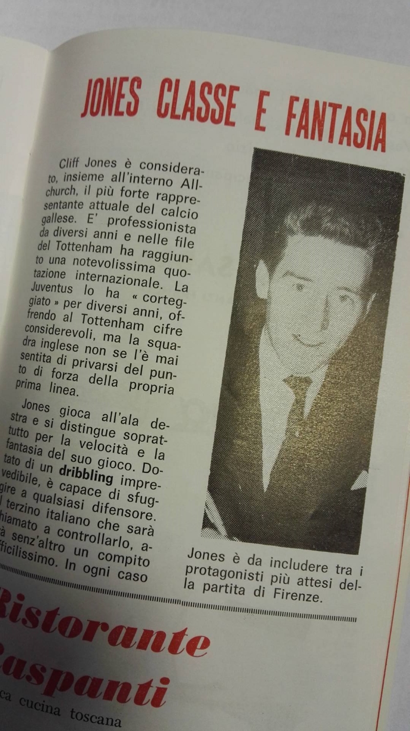 Italy vs Wales Programme 1965 - Cliff Jones
