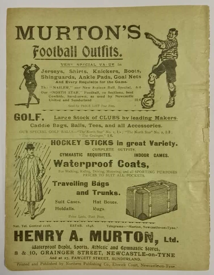 Newcastle United vs Middlesbrough Official Programme March 1912 rear