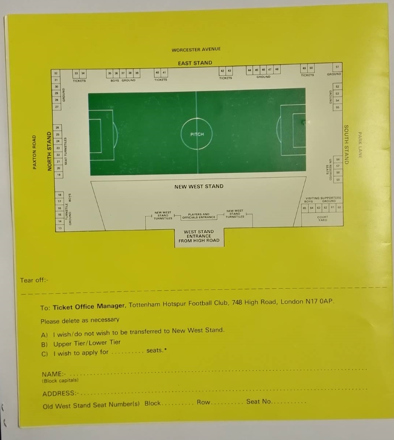 Tottenham Hotspur New West Stand Season Ticket Price Brochure Rear