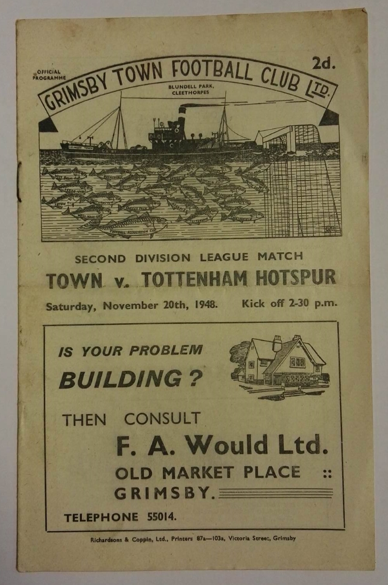 Grimsby Town vs Tottenham November 1948 Signed Programme Front