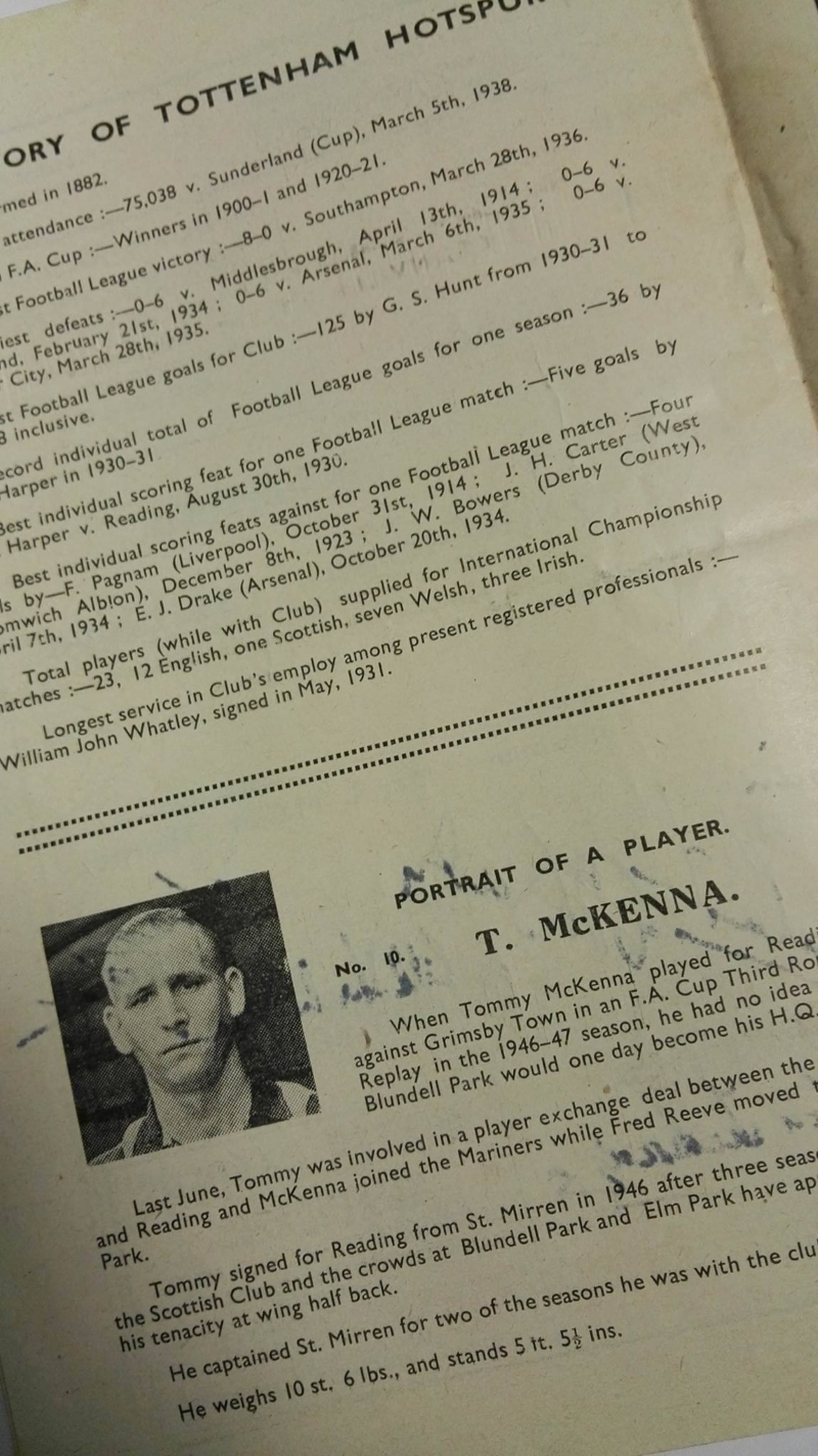 Grimsby Town vs Tottenham November 1948 Signed Programme Player Feature