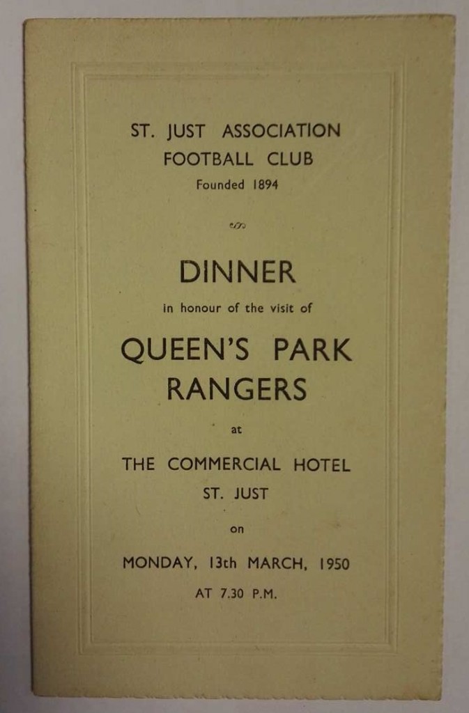 QPR vs St Just AFC Signed Menu 1950