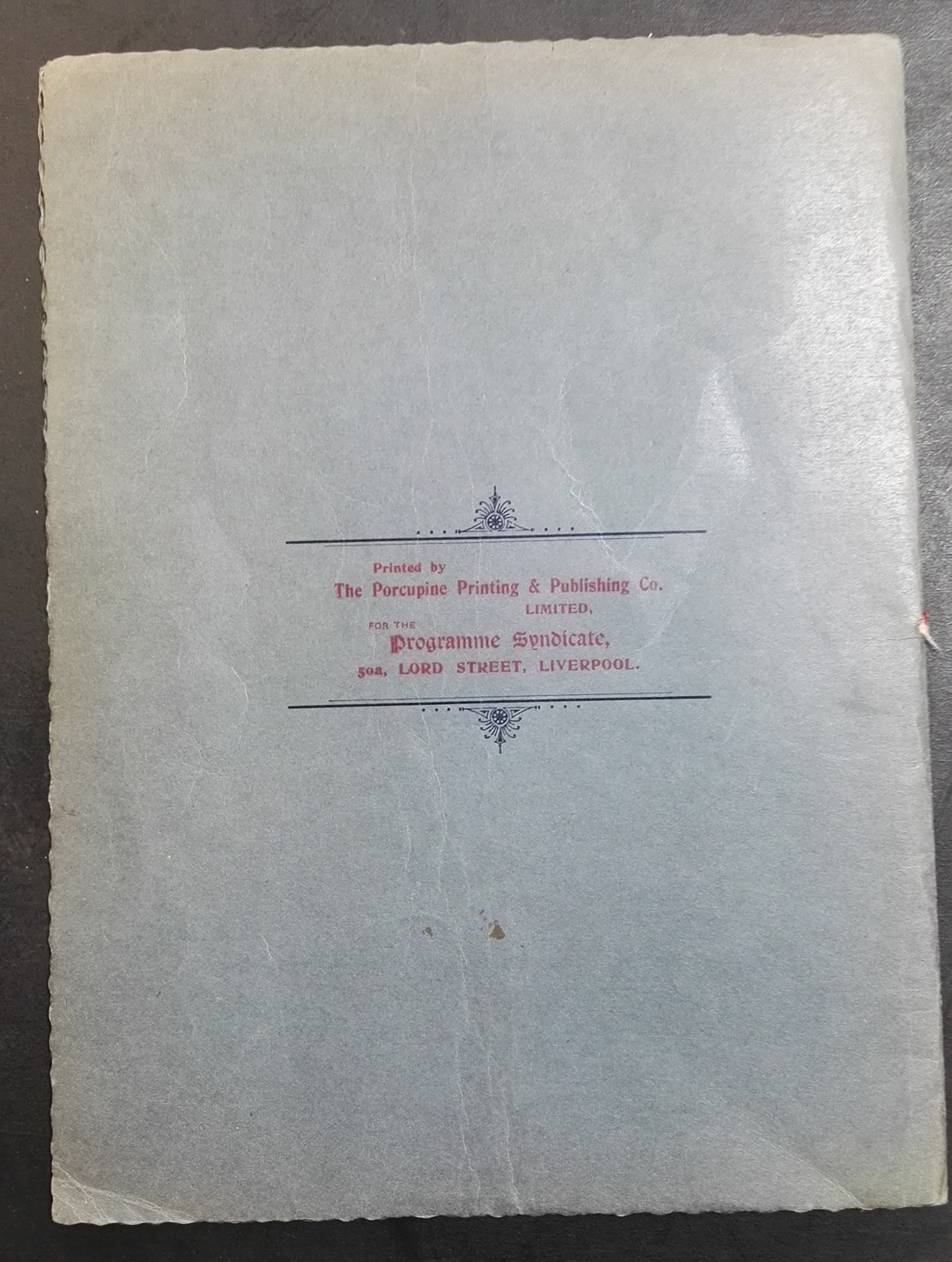England vs Wales Programme March 1905 - rear