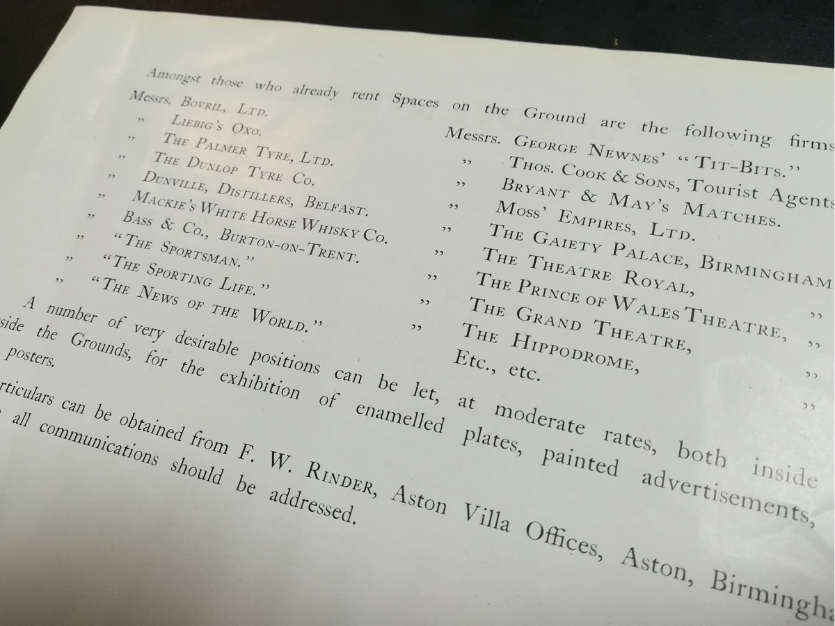 Aston Villa Advertising Supplement 1905 - inner