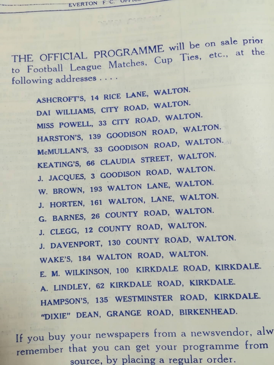 Everton vs Tottenham Programme February 1937 - shops