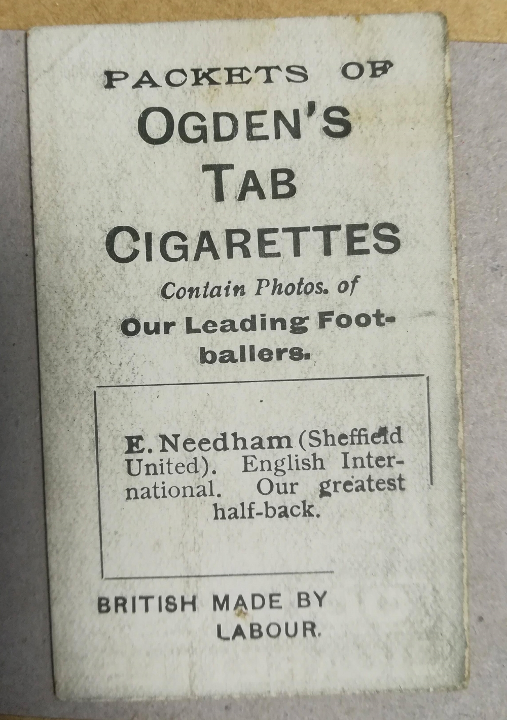 Ogden's Cigarette Cards - E Needham - Sheff Utd - Rear