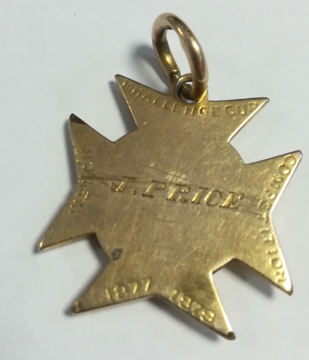 First Welsh Cup Final medal - J Price - 1878 - Rear