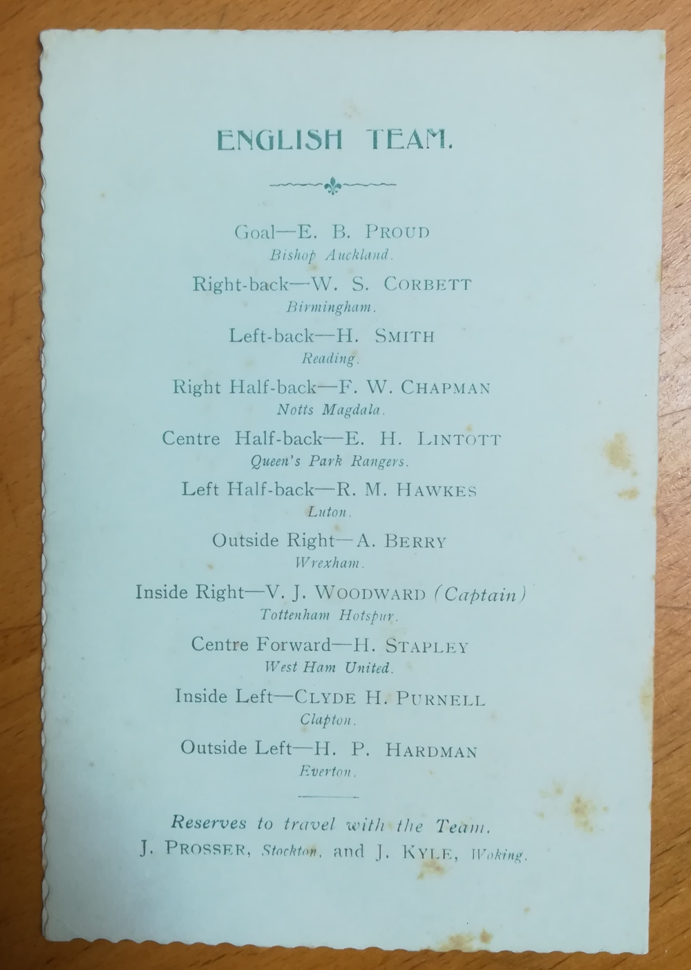 Amateur Player Itinerary - England in Europe April 1908 - Rear