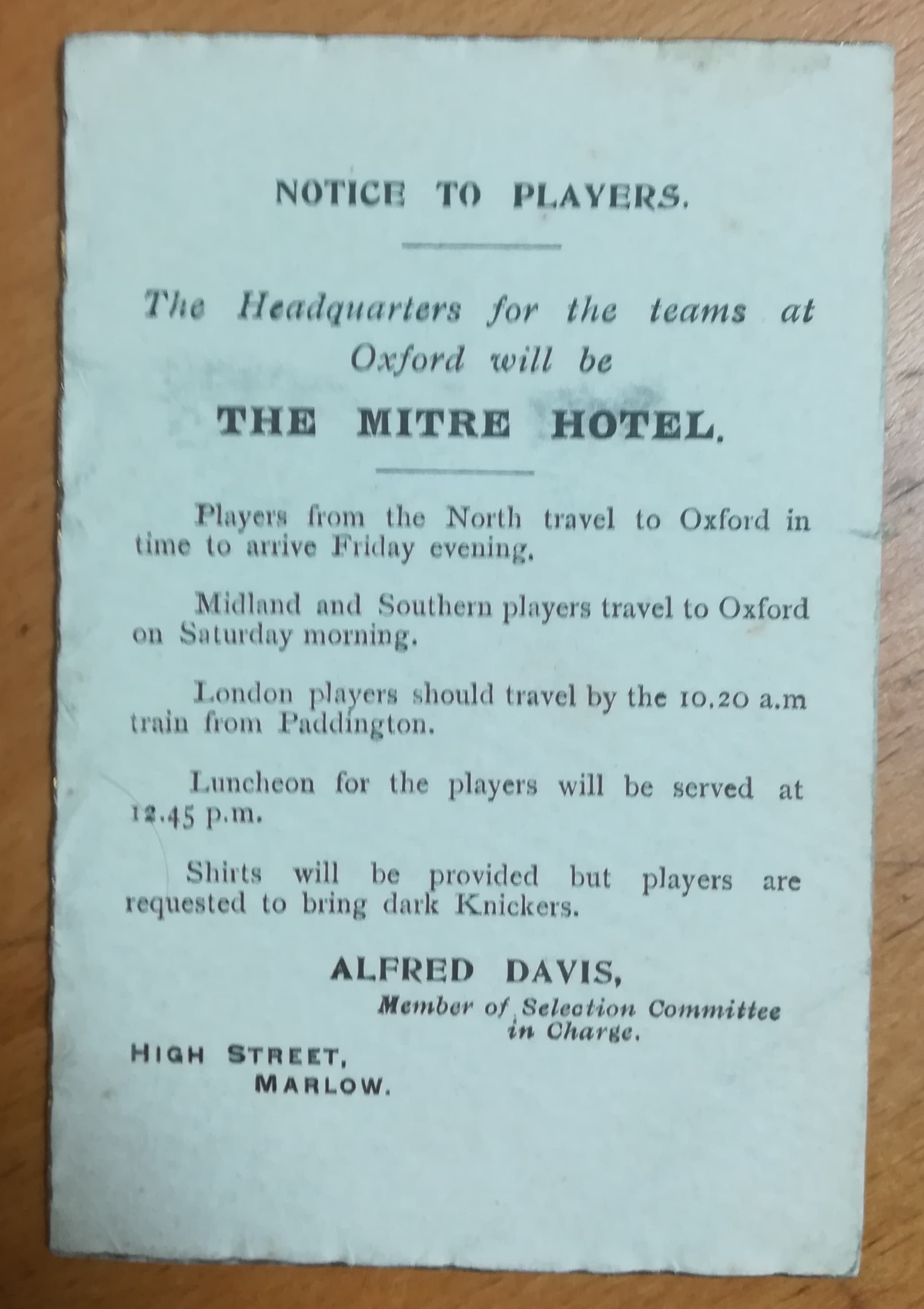 North vs South International Trial - Jan 1914 - Rear
