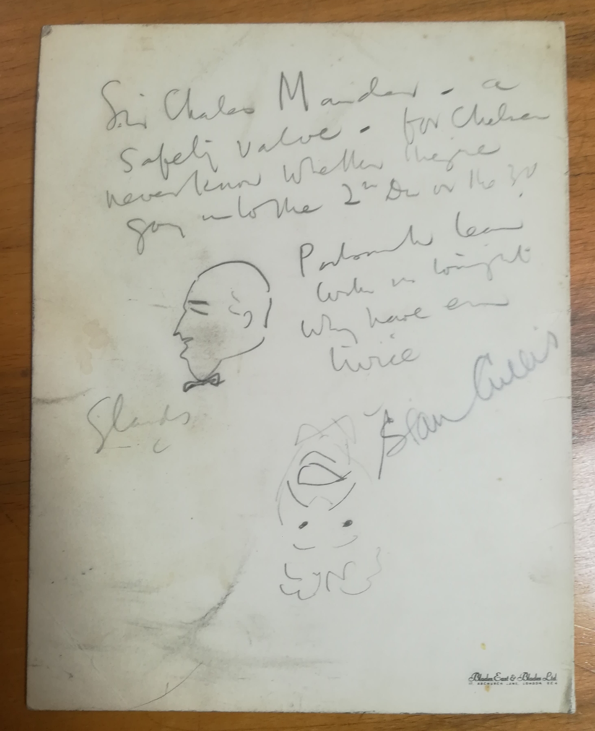Wolverhampton Wanderers April 1939 Dinner Menu - Rear