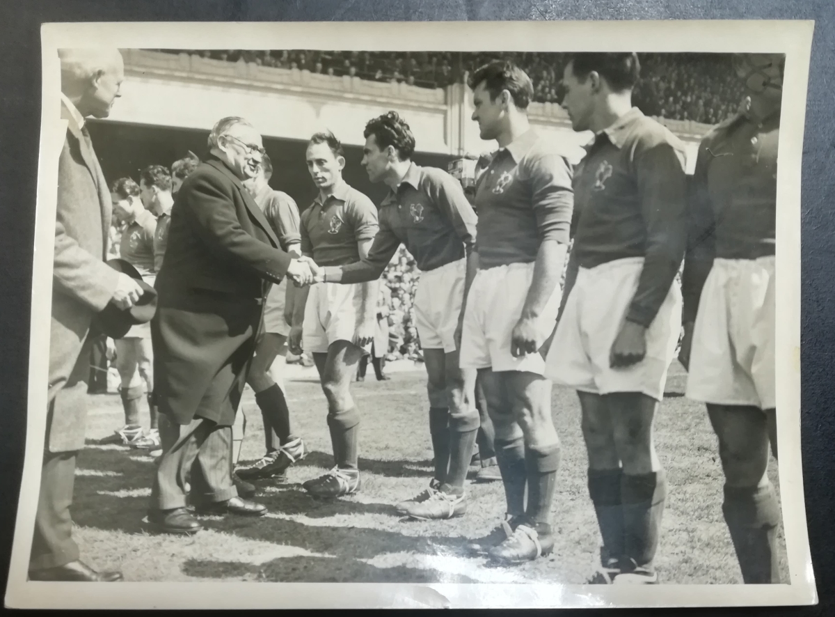 Foreign Minister Ernest Bevin greets the visiting French team at Highbury in May 1947.